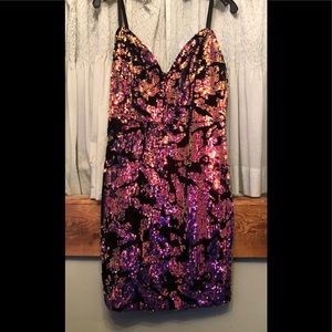New Akira Sequined Party Dress with tags. Back zip ,Adjustable shoulder straps.